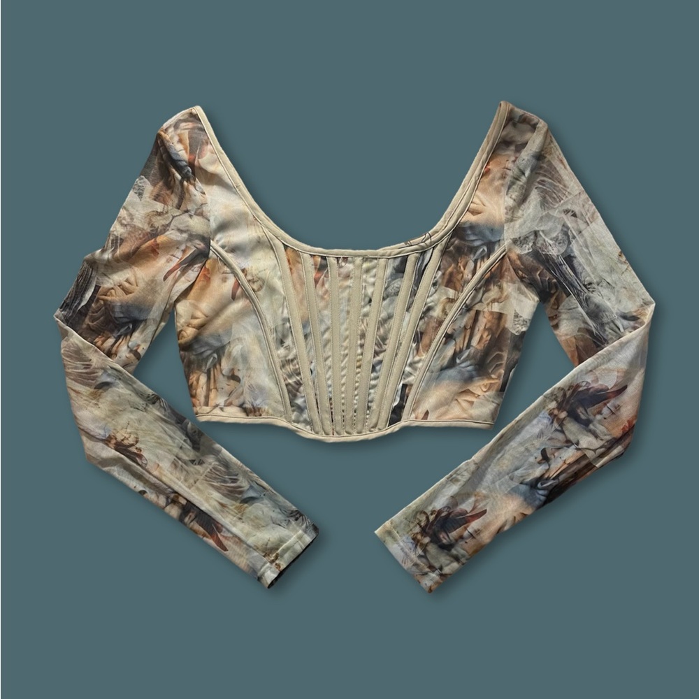 Renaissance Printed Long Sleeve Corset Top